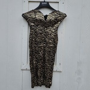 monaco Black and Gold Sequin Midi Dress